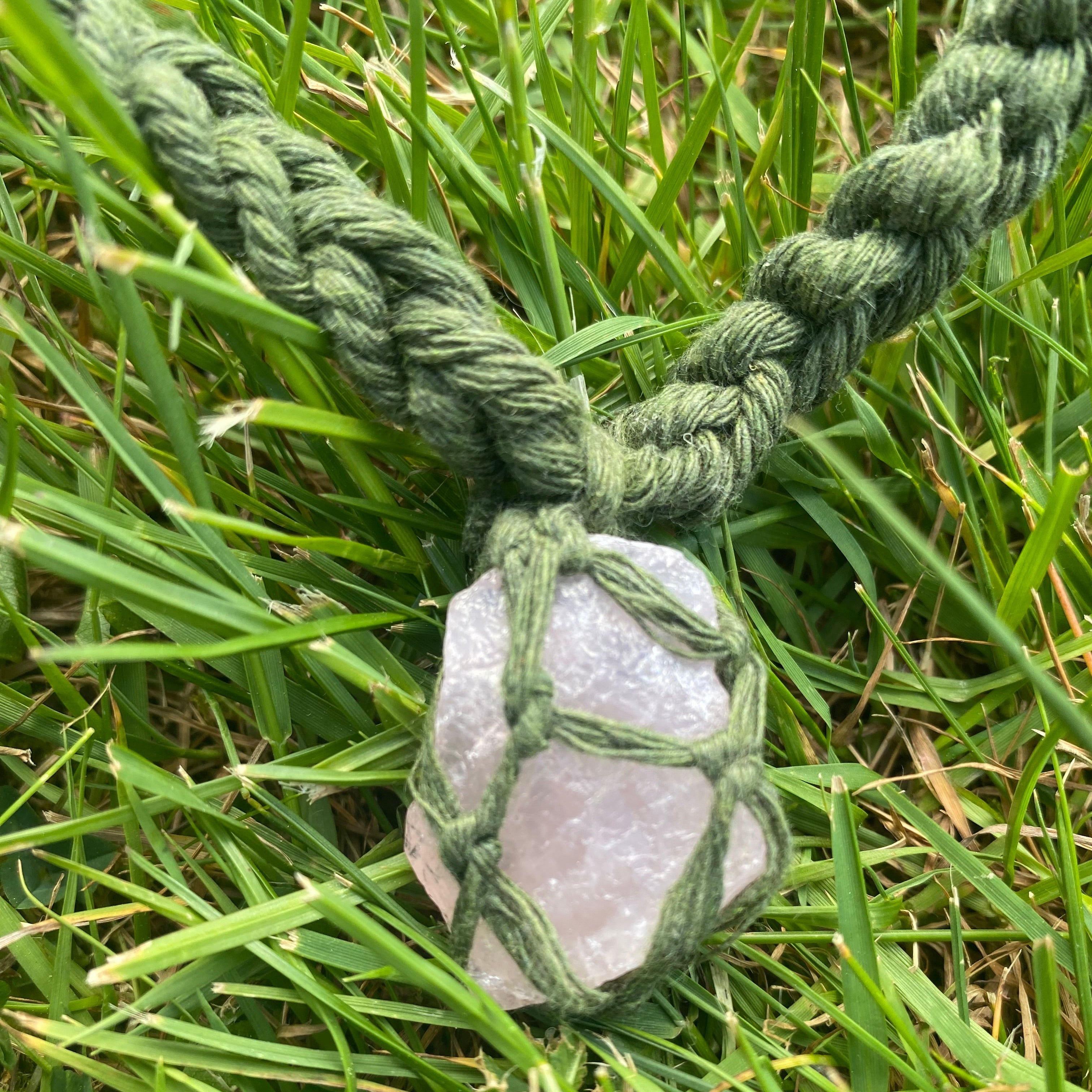 The Edee Necklace- Moss Green & Raw Rose Quartz