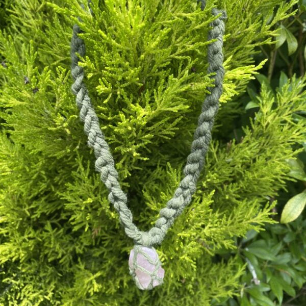 The Edee Necklace- Moss Green & Raw Rose Quartz