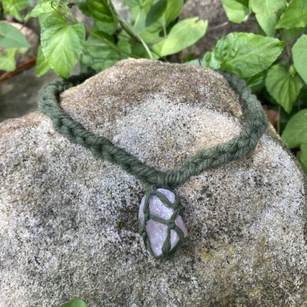 The Edee Necklace- Moss Green & Raw Rose Quartz