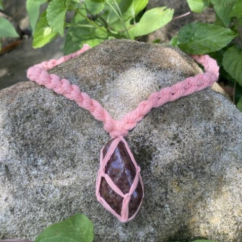 The Edee Necklace- Coral Pink & Rhodonite Crystal